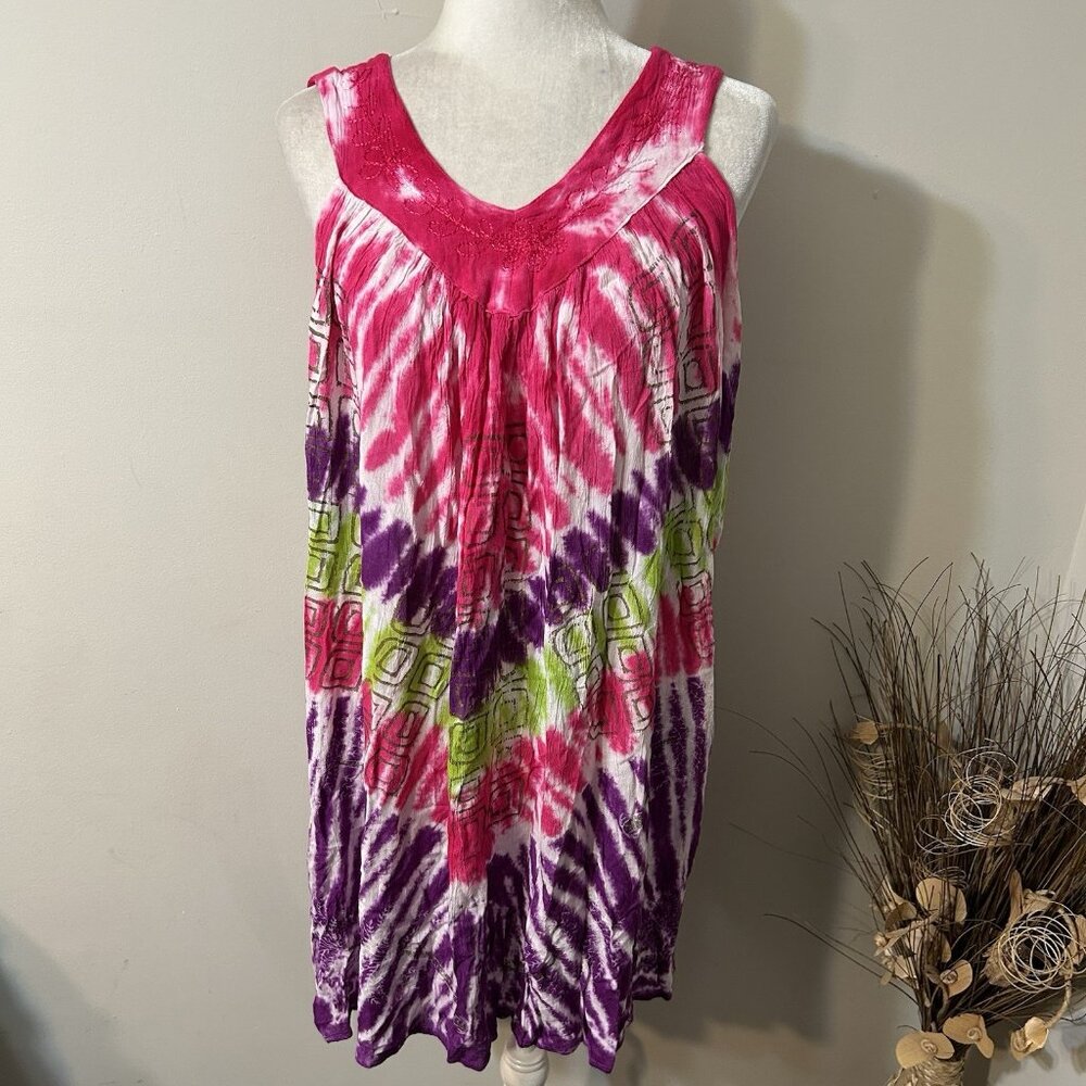 ISLAND EXPRESSIONS Women Tie Dye Mini Dress Sleeveless Multicolor Free Size